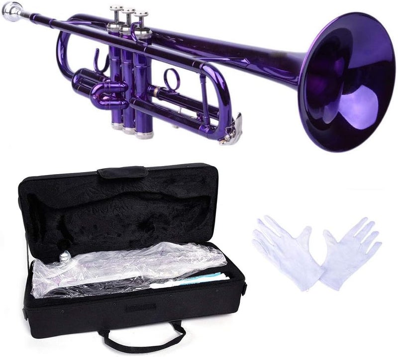 Kcelarec Brass Standard B Trumpet Instrument with Case,Gloves, for Student Beginner (Purple) - Image 1
